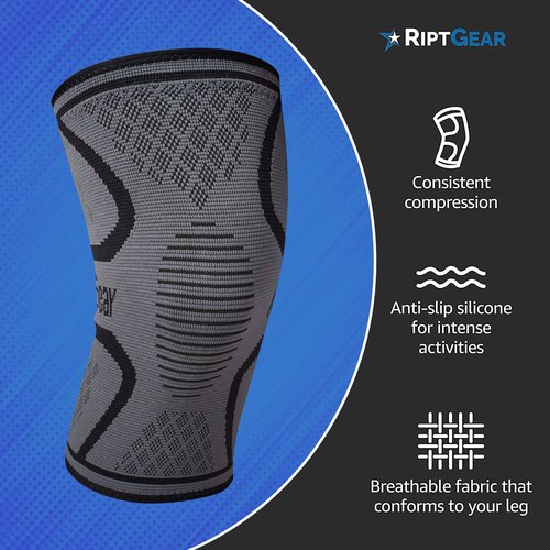 RiptGear Knee Compression Sleeve - Braces for Knee Pain - Compression for Arthritis, Meniscus Tear, Running, Walking - Support for Women and Men - Sleeves Weightlifting (Medium, Gray (1 Pack))