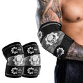 MANUEKLEAR 5mm Neoprene Weight Lifting Elbow Sleeves for Men (1 Pair), Elbow Sleeves Weightlifting Men with 2 Adjustable Compression Straps for Bench and Powerlifting & Weightlifting (Slate Grey, L (10.2-11in))