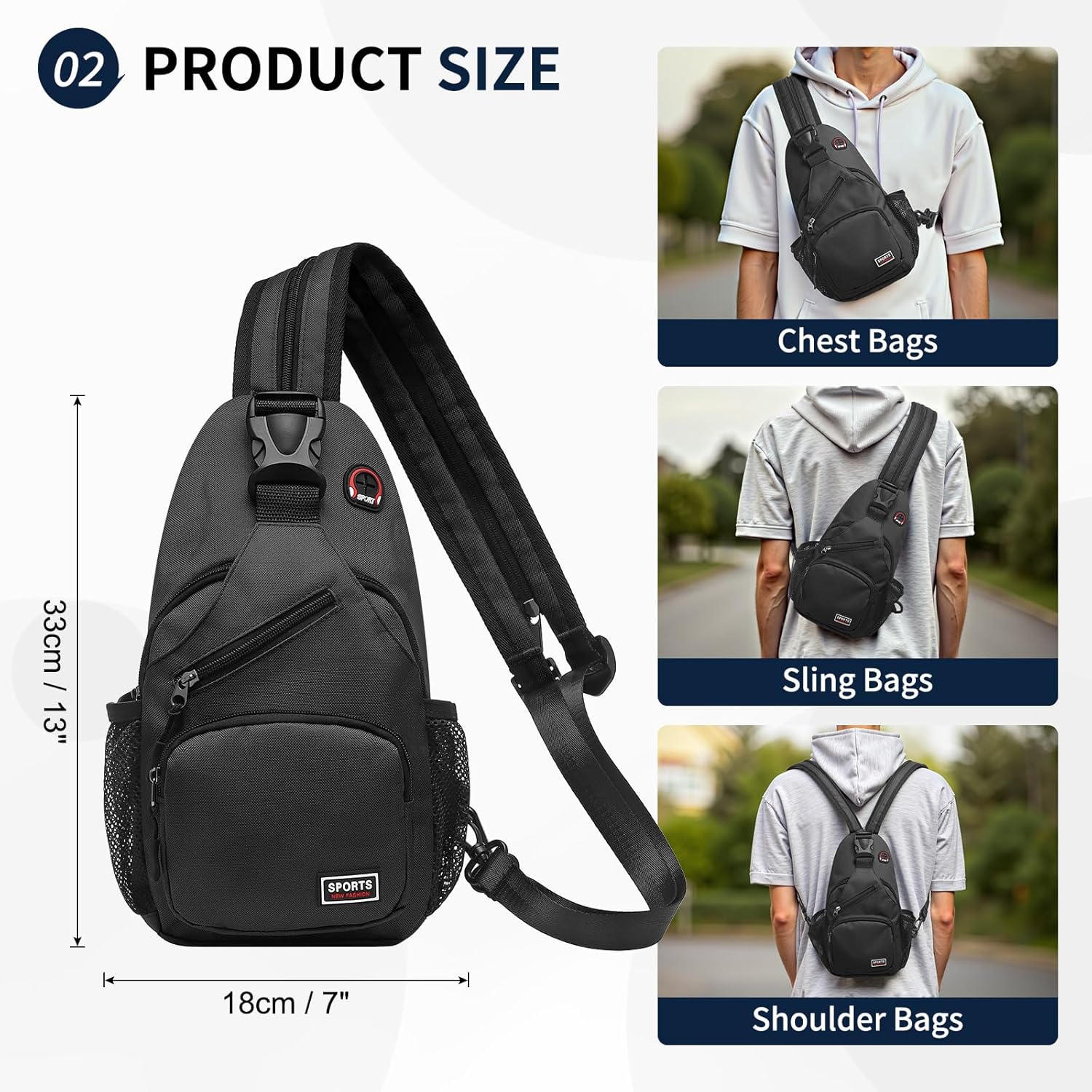 Skiennix Convertible Sling Bag - Lightweight Crossbody Backpack for 7.9" Tablet | Black