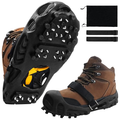 Ice Cleats for Shoes and Boots, Non Slip Ice Shoes Grippers 28 Studs Snow Cleats Crampons for Women Men Ice & Snow Cleats with Adjustable Straps for Winter Hiking Walking Ice Fishing