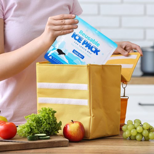 Belinlen 4 Pack Reusable Ice Packs for Lunch Boxes - 7x7 Inch Long-Lasting Freezer Packs, BPA-Free Gel & Leakproof Design Cold Packs for Cooler, Camping, Travel