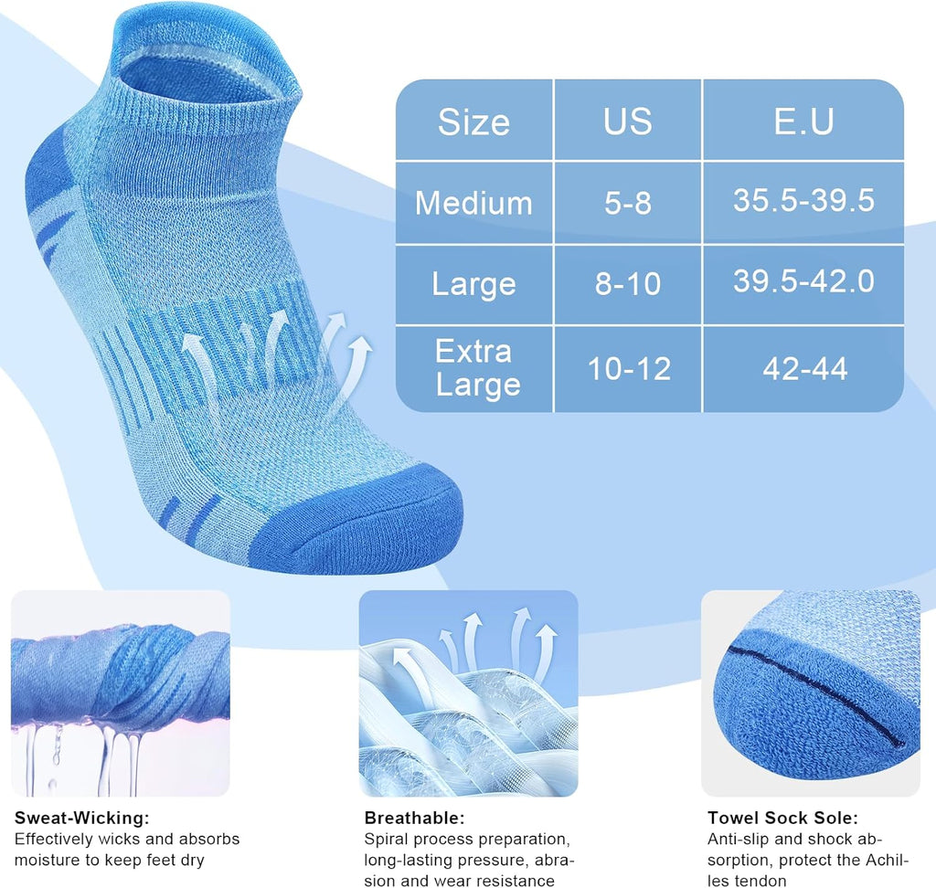 YSense Ankle Socks - Thick Cushioned Running & Athletic Cotton Socks | Moisture-Wicking, Low Cut Design
