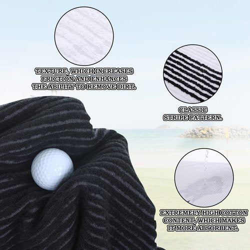 Vabean 2 Pcs 22 x 44 Large Golf Towel Caddie Style Center Cut Caddy Hanging Fast Drying Golf Club Cotton and Polyester Blend Camping Towels(Black-White, Dark Gray-White)