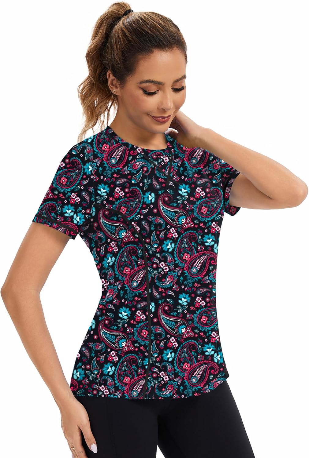 AVOOGUE Women's Quick-Dry Athletic Tops - UPF50+ Sun Protection for Gym, Hiking, Yoga | Short Sleeve