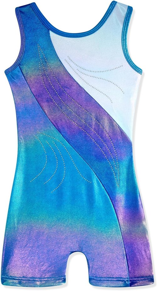 HOZIY Girls' Gymnastics Leotards - Sparkly Snowflake Biketard in Blue, Purple & Hot Pink