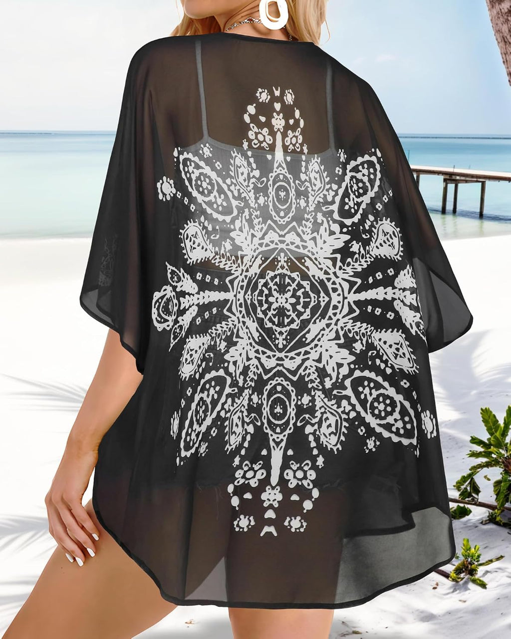 Skiennix Women's Floral Print Kimono Cardigan - Loose Casual Cover-Up Blouse Top
