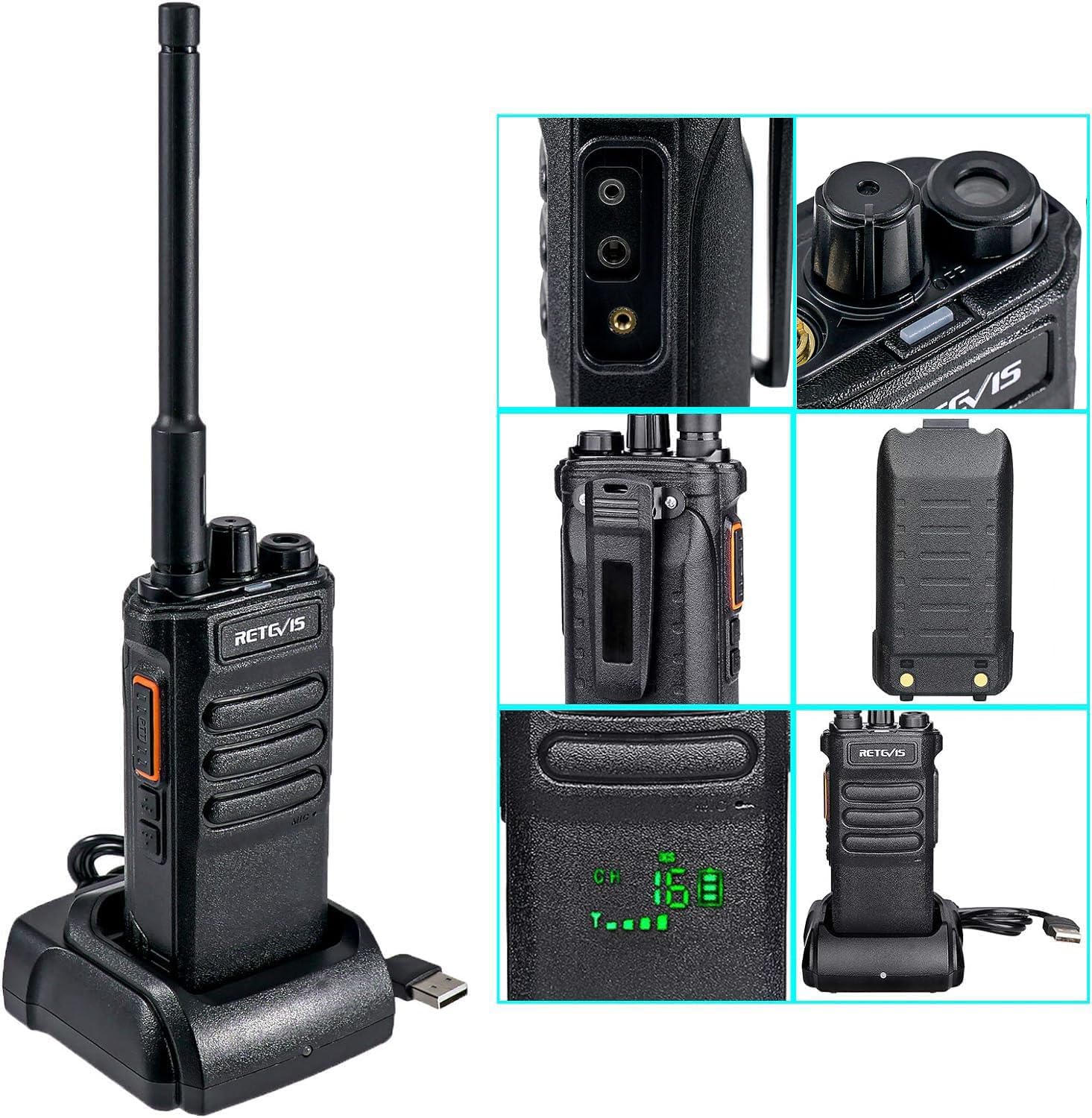 Retevis RT86 Emergency Two Way Radios Long Range, Professional 2 Way Radios, 2600mAh Rechargeable, USB, Flashlight, Shatterproof Display, Durable Walkie Talkies for Snowstorm Off-Roading Farm(2 Pack)