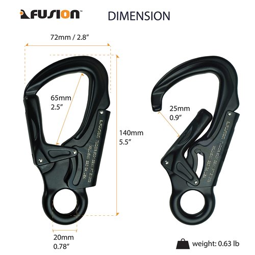 Snap Auto Locking Carabiner 32KN - Fusion Climb® Tudor - Professional Rock Climbing Carabiner - Heavy Duty Steel Clip - Snap Locking Carabiner for Climbing, Rappelling, D Shaped - UIAA ANSI Compliant