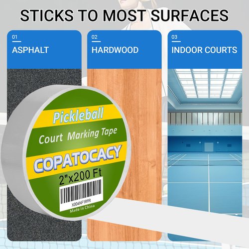 Pickleball Court Tape - 2" x 200 ft, Outdoor Pickleball Marking Kit, White Tape for Temporary Court Lines - No Residue Easy to Apply & Remove - Perfect for Pickleball Court, Gym, Driveway, Backyard