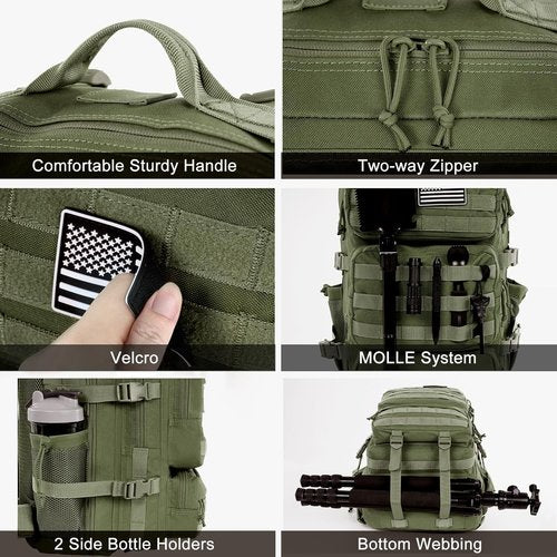 Military Tactical Backpack - 50L Large Molle Assault Pack for Men | Water-Resistant Dark Green Rucksack