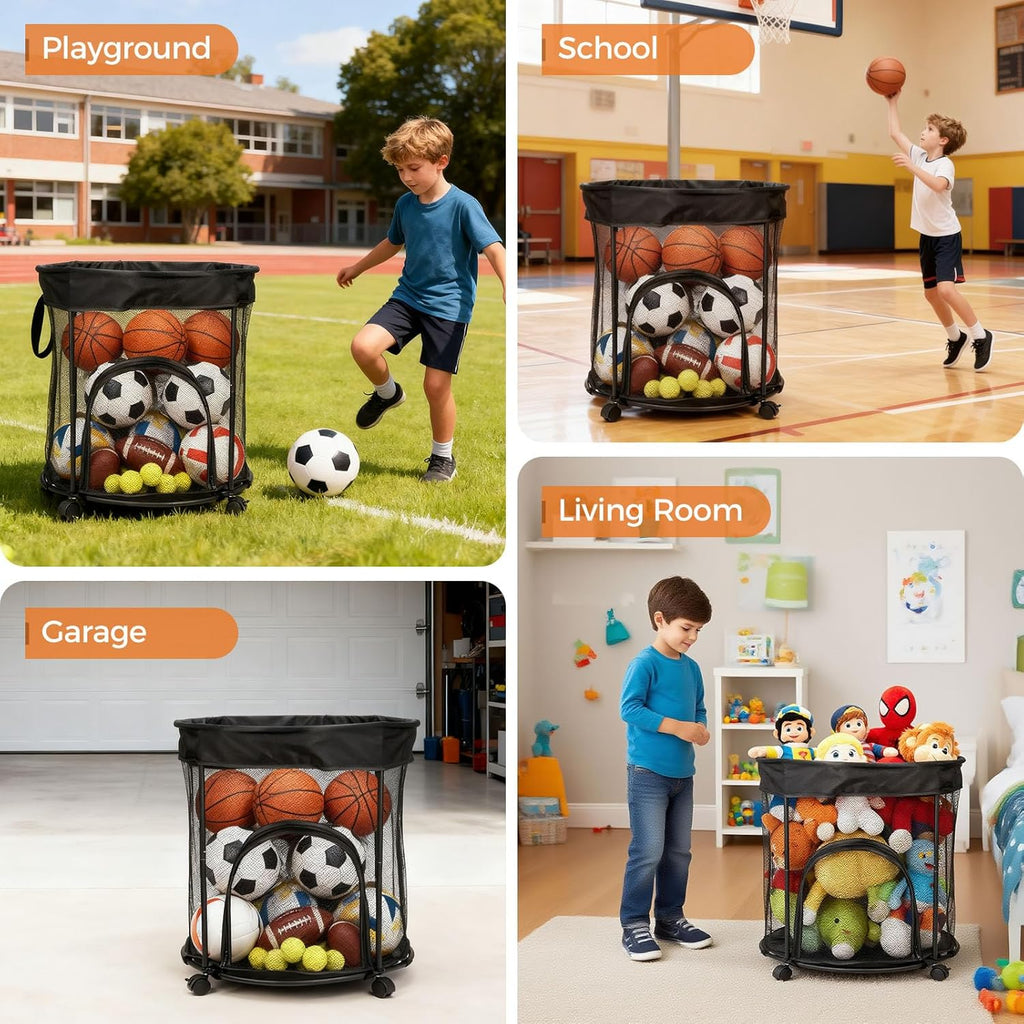 Skiennix Ball Storage Cart - 51.36 Gallon Capacity with Wheels & Side Opening Baskets | Ideal for Sports Balls