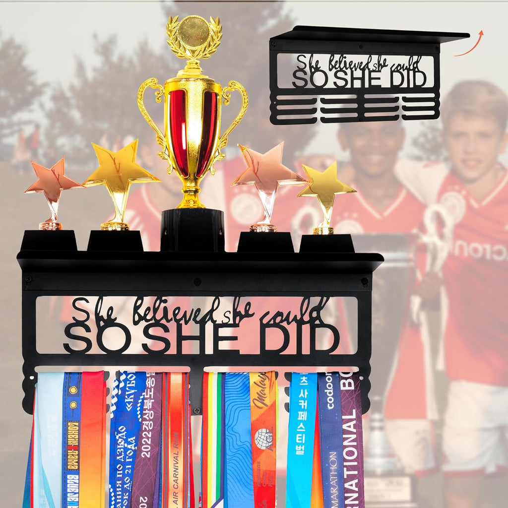 Personalized Medal Display Rack - Custom Metal Hanger for 70+ Awards | Easy Installation for Sports Recognition