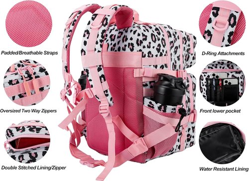 LHI Tactical Backpack - 45L Military Assault Pack with Molle System | Large Rucksack in Pink Leopard