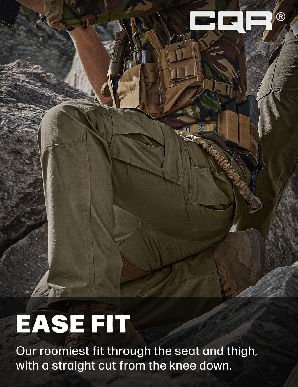 CQR Men's Tactical Pants, Water Resistant Ripstop Cargo Pants, Lightweight EDC Work Hiking Pants, Outdoor Apparel, Raider Soil Green, 32W x 30L