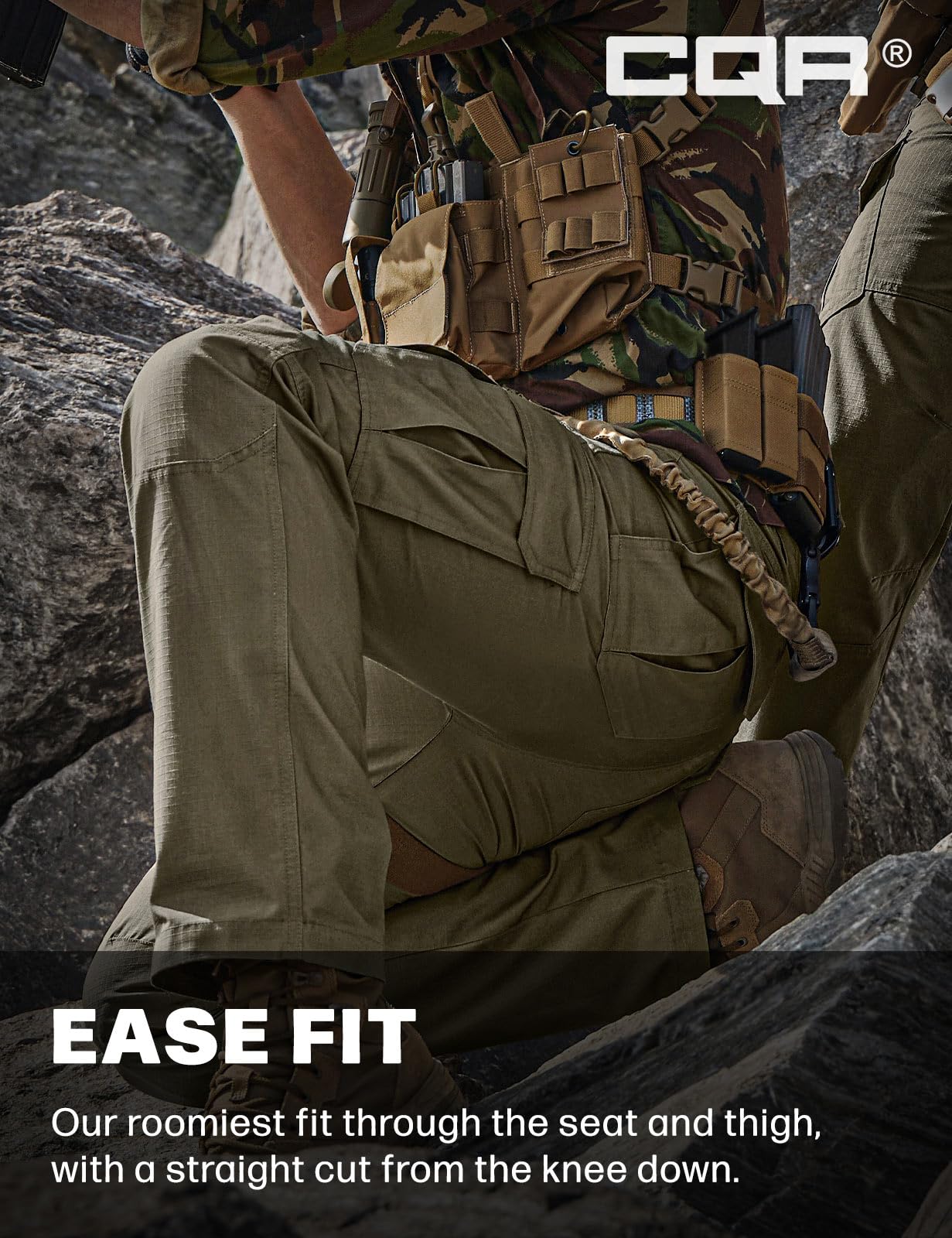CQR Men's Tactical Pants, Water Resistant Ripstop Cargo Pants, Lightweight EDC Work Hiking Pants, Outdoor Apparel, Raider Soil Green, 28W x 30L