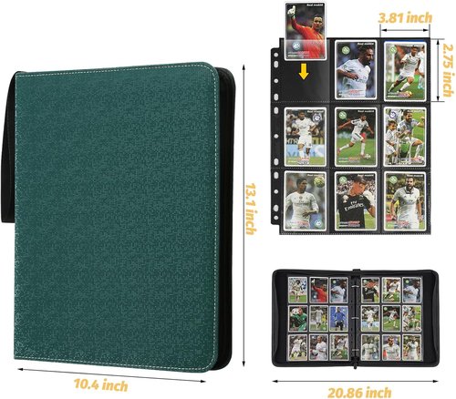 GERMUN Premium Zip Card Binder - 9 Pocket PU Album for MTG, TCG & Sports Cards | 720 Double-Sided Pockets - Dark Green