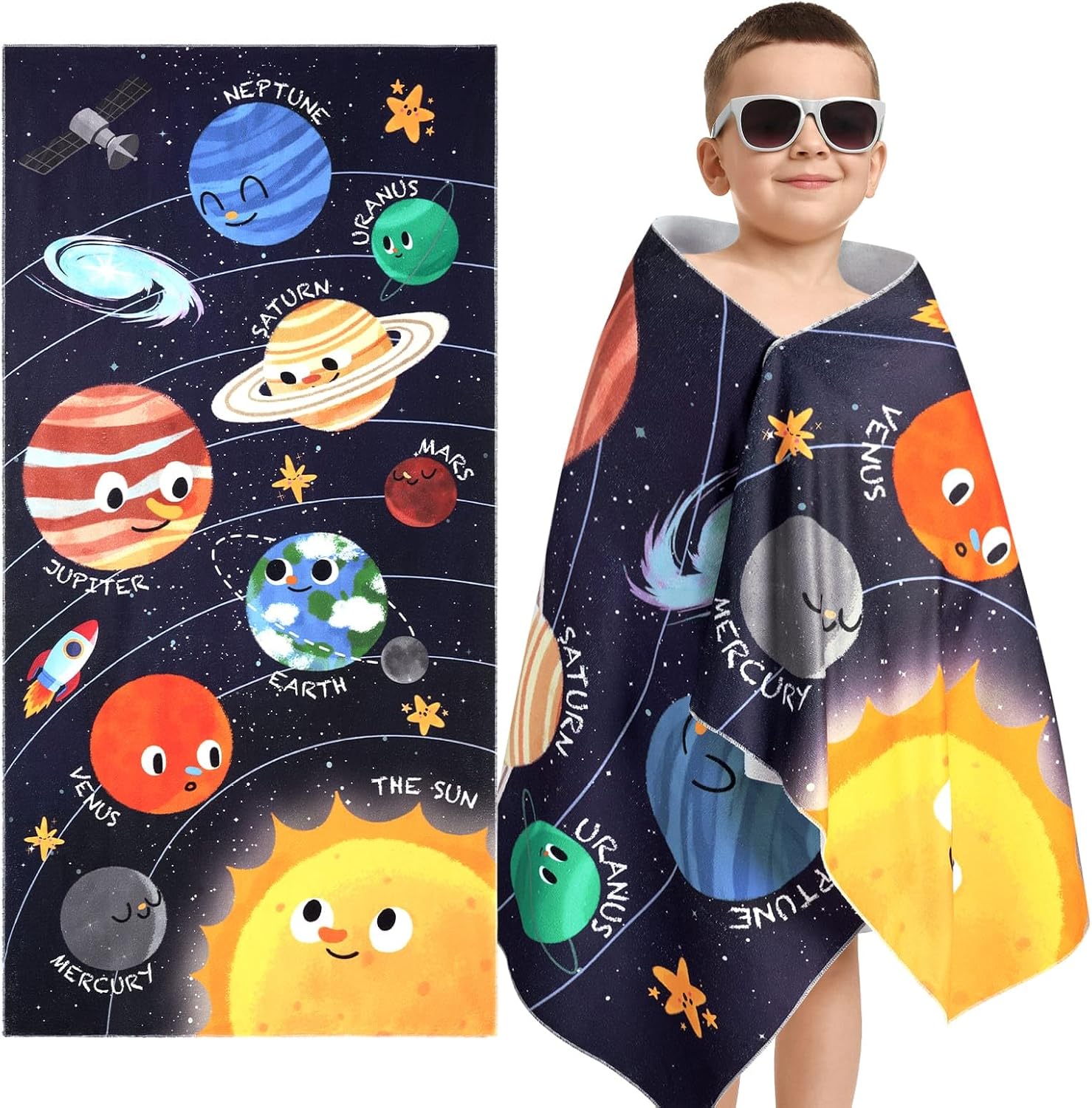 WERNNSAI Kids Beach Towel - 30” x 60” Ultra Absorbent Sand-Free Swim Towel for Boys | Quick-Dry Soft Blanket