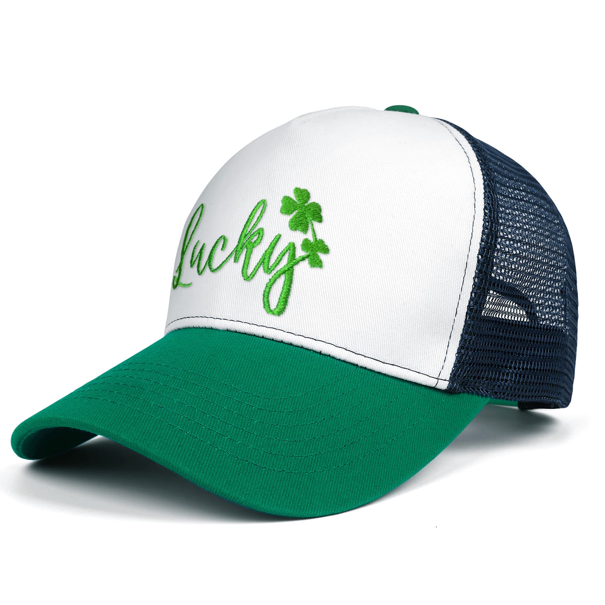 St Patricks Day Embroidered Trucker Hat for Men, Luck Adjustable Washable Green Shamrock Baseball Cap