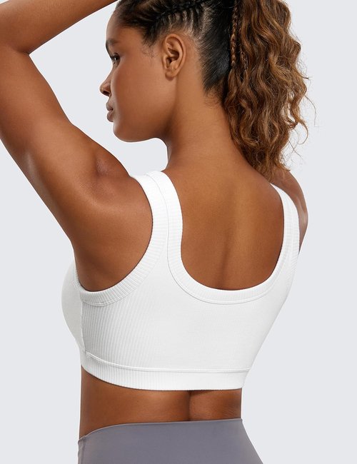 CRZ YOGA Ribbed Sports Bra - U Back Wireless Medium Impact Padded Yoga Cami for Women