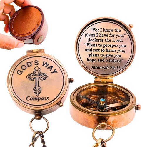 God's Way Compass - Baptism Gifts for Boys, Christian Gifts for Men, Catholic Gifts, Gifts for Teen Boys, Graduation Gifts, Inspirational Gifts for Woman, Sentimental Gifts (for I Know The Plans)