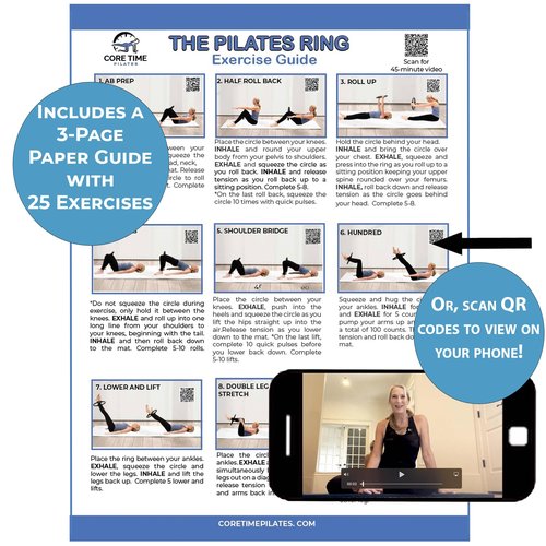 Pilates Ring and Exercise Guide- 25 Magic Circle Exercises Included- Photos and Videos by Pilates Instructor- Full Website Access Included - with Resistance Band and Bag.