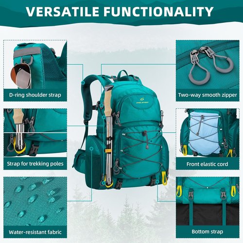 Maelstrom Hiking Backpack, 40L Waterproof Camping Daypack for Men and Women, Lightweight Travel Pack with Rain Cover (Green)