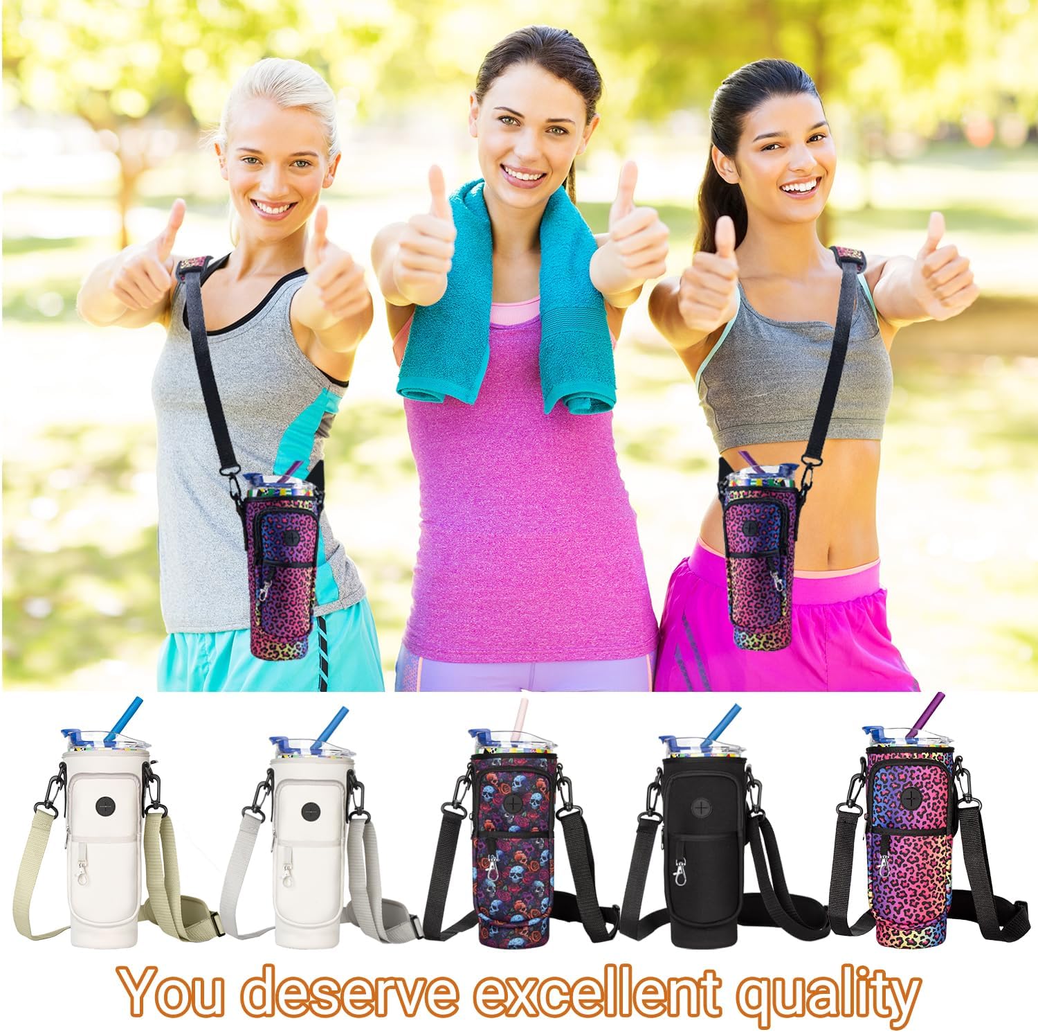 Stanley Water Bottle Holder - Adjustable Strap & Phone Pocket for 40oz Tumbler | Durable Carrier Bag