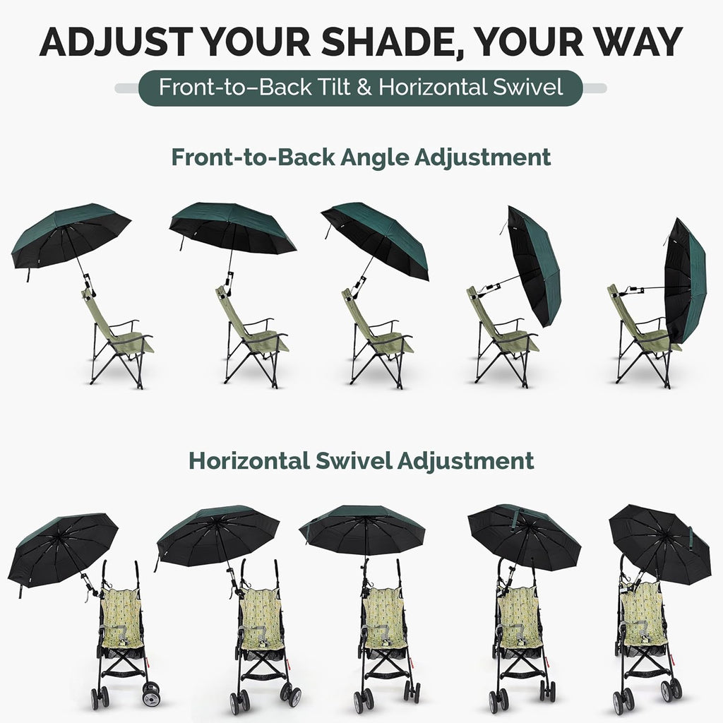 Universal Adjustable Clamp Beach Chair Umbrella by [Brand Name] - Lightweight Portable Sunshade for Stroller, Pool, Camp, Bleachers (Dark Green)