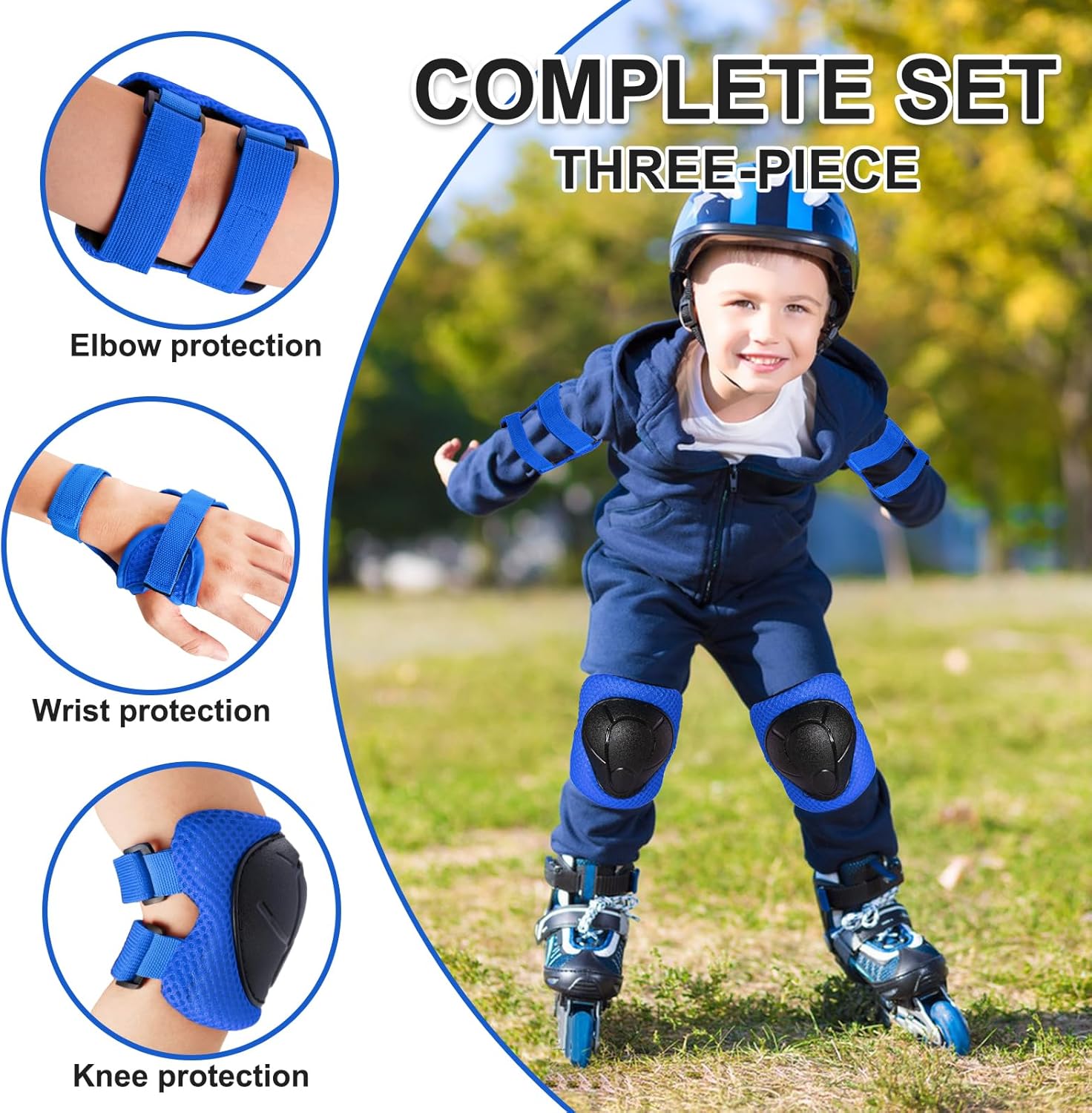 Skiennix Knee Pads for Kids 3-14 Years - 3-in-1 Set with Elbow Pads & Wrist Guards for Biking, Scooting, & Skating