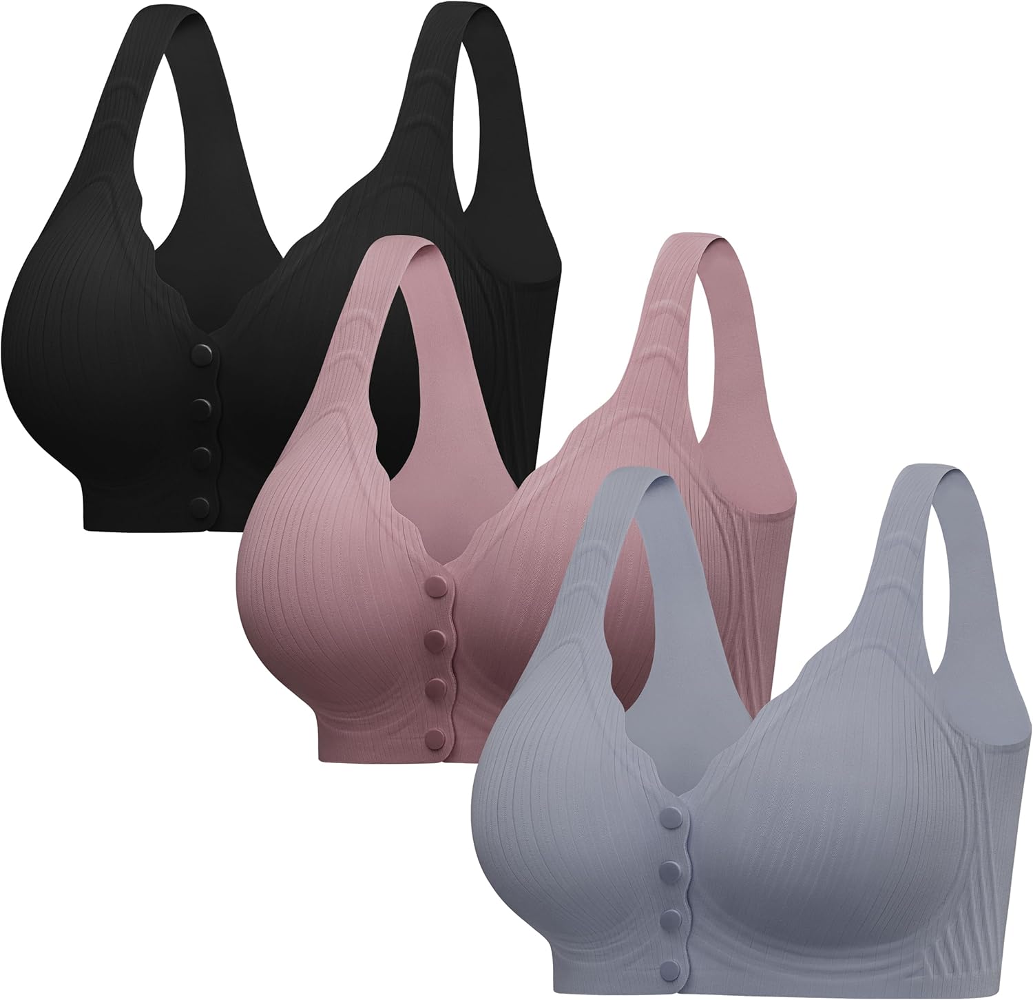 Skiennix Seamless Bras for Women - Front Closure Comfort Support Bralettes for Mastectomy Recovery | 1 or 3 Pcs
