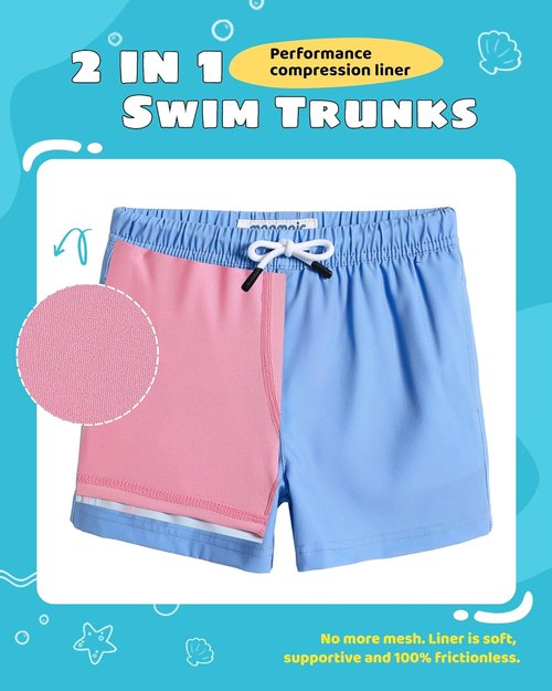 Maamgic Boys Swim Trunks - Toddler Stretch Swim Shorts with Compression Liner | Comfortable Fit