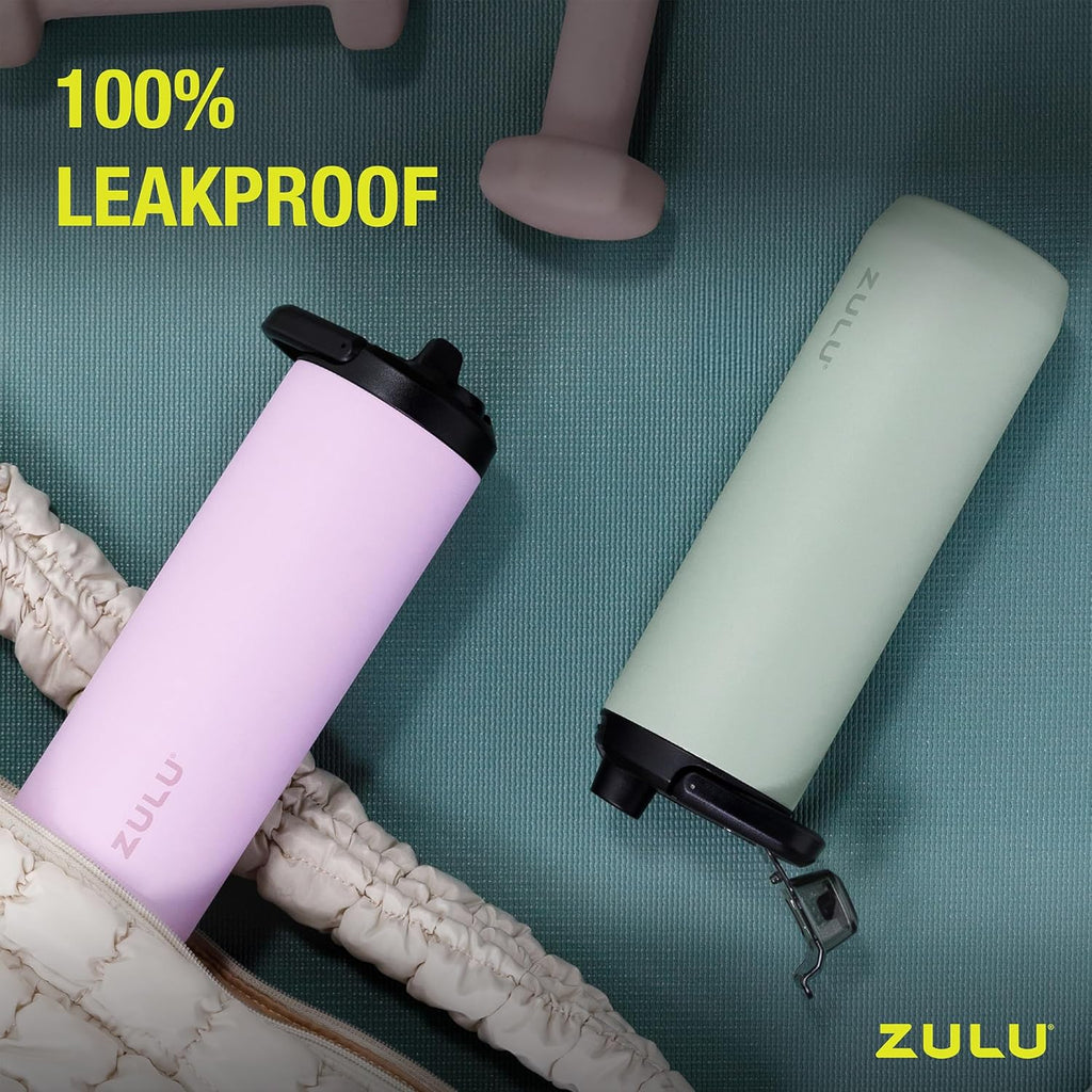 ZULU Base 32oz Stainless Steel Water Bottle - Double Walled, Vacuum Insulated | 3 Lids Included, Black