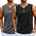 COOFANDY Men's 2 Pack Workout Tank Tops Summer V Neck Gym Muscle Tee Cotton Bodybuilding T Shirts,Black/Dark Gray,Small