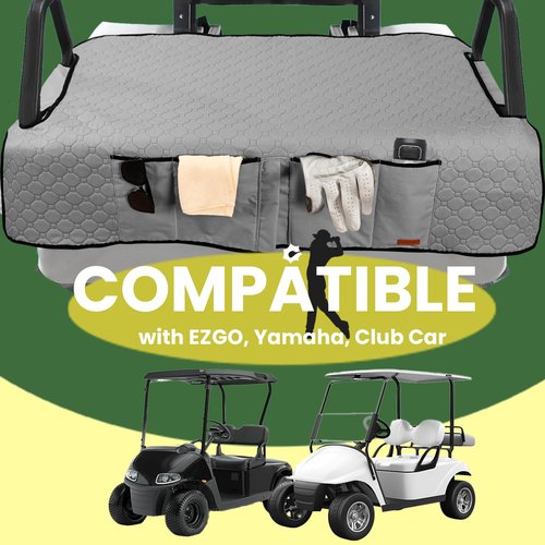 CROTIRAD Golf Cart Seat Covers with 4 Side Pockets, Universal Club Car Seat Covers Towel Blanket with 4 Front Pockets & Nonskid Bottom Compatible with EZGO and More 2 Person Seats Golf Carts, Gray