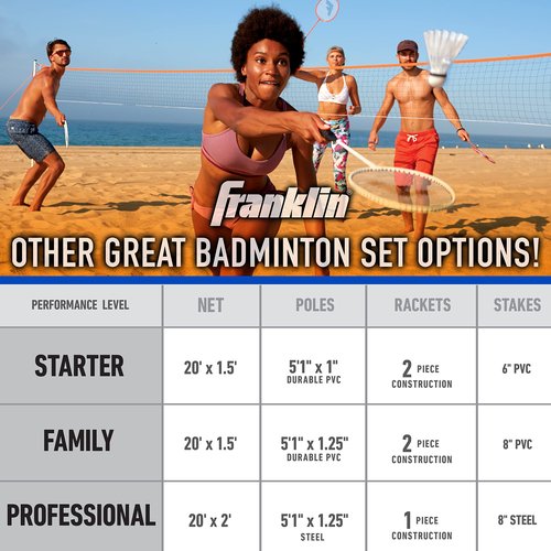 Franklin Sports Badminton Set - Complete Badminton Set with Net, Rackets + Birdies - Kids + Adults Outdoor Game Set - Portable Badminton Set - 4 Players