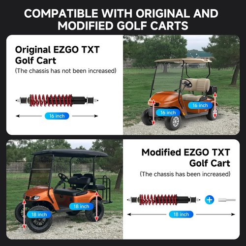 Upgraded Golf Cart Shocks for EZGO TXT, Front and Rear Heavy Duty Shock Absorbers for EZGO TXT & Medalist 1994+ Gas & Electric, Coil Spring Shocks, Replaces OEM 76418-G01, 70248-G01, 76419-G01, 2 Pcs