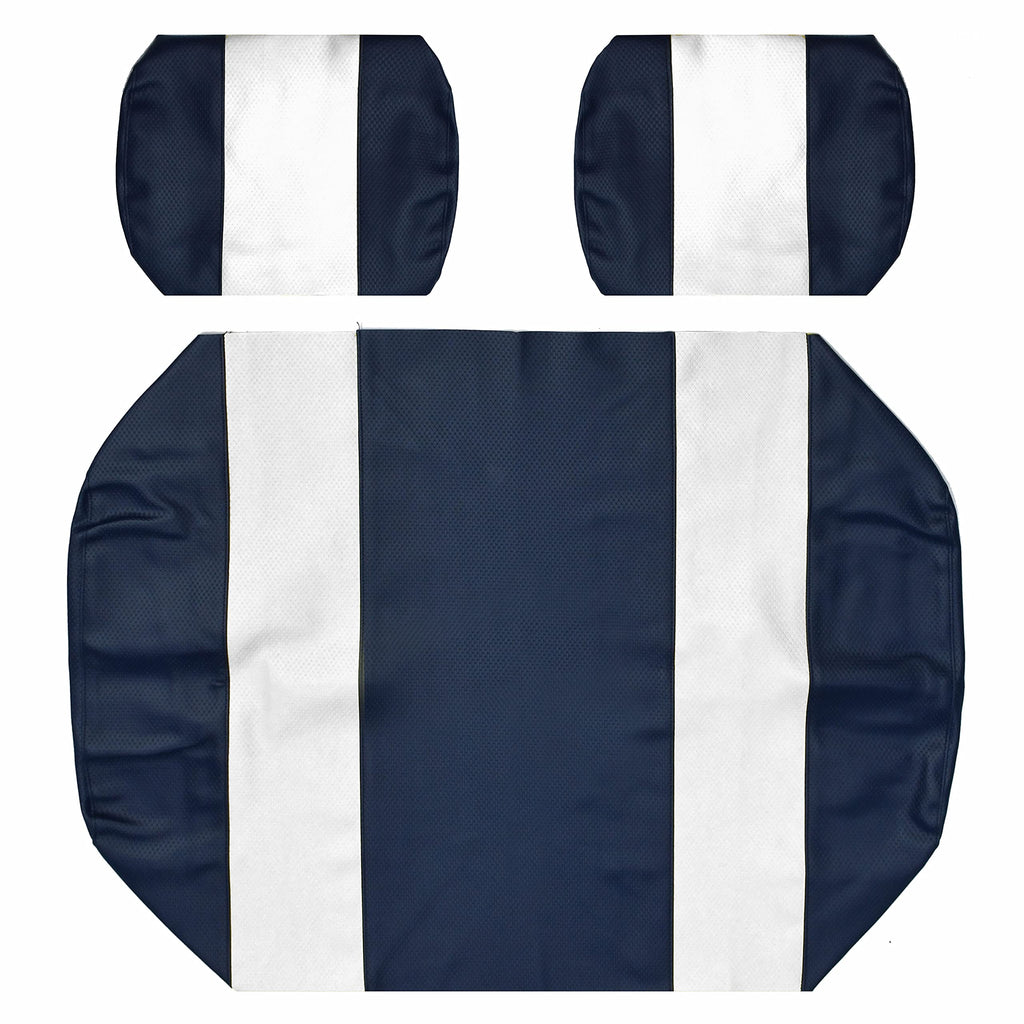 Seat Cover Replacement for Pre-2000 Club Car DS Golf Cart - Front Bench Seat - Premium Marine Vinyl - 5 Panel Stitching - Staple On Installation - Two-Tone Golf Cart Seat Covers (Blue & White)