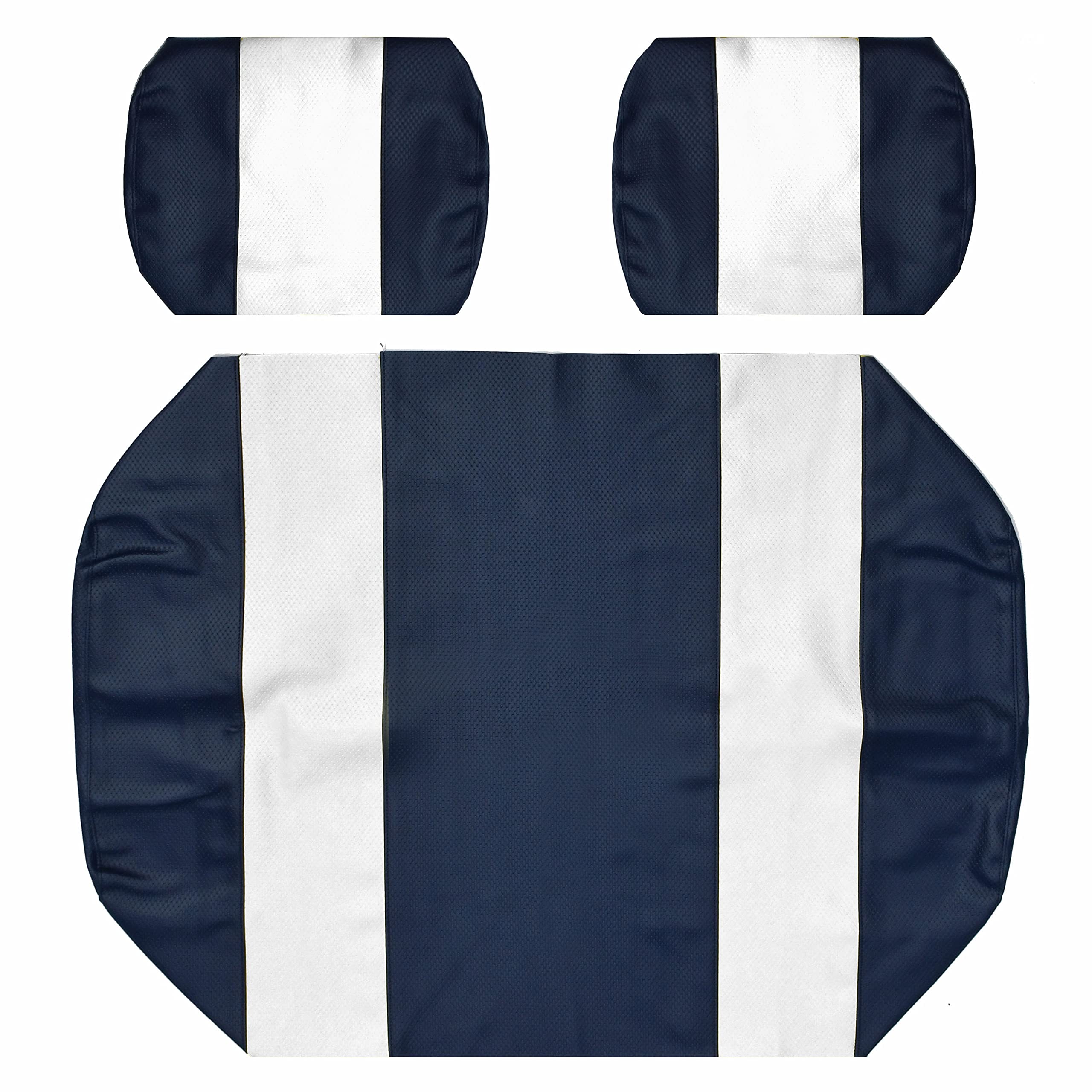 Seat Cover Replacement for Pre-2000 Club Car DS Golf Cart - Front Bench Seat - Premium Marine Vinyl - 5 Panel Stitching - Staple On Installation - Two-Tone Golf Cart Seat Covers (Blue & White)