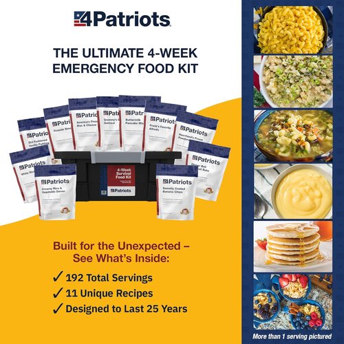 4Patriots 4-Week Survival Food Kit - Long-Lasting Emergency Food Supply | 192 Servings, 25-Year Shelf Life