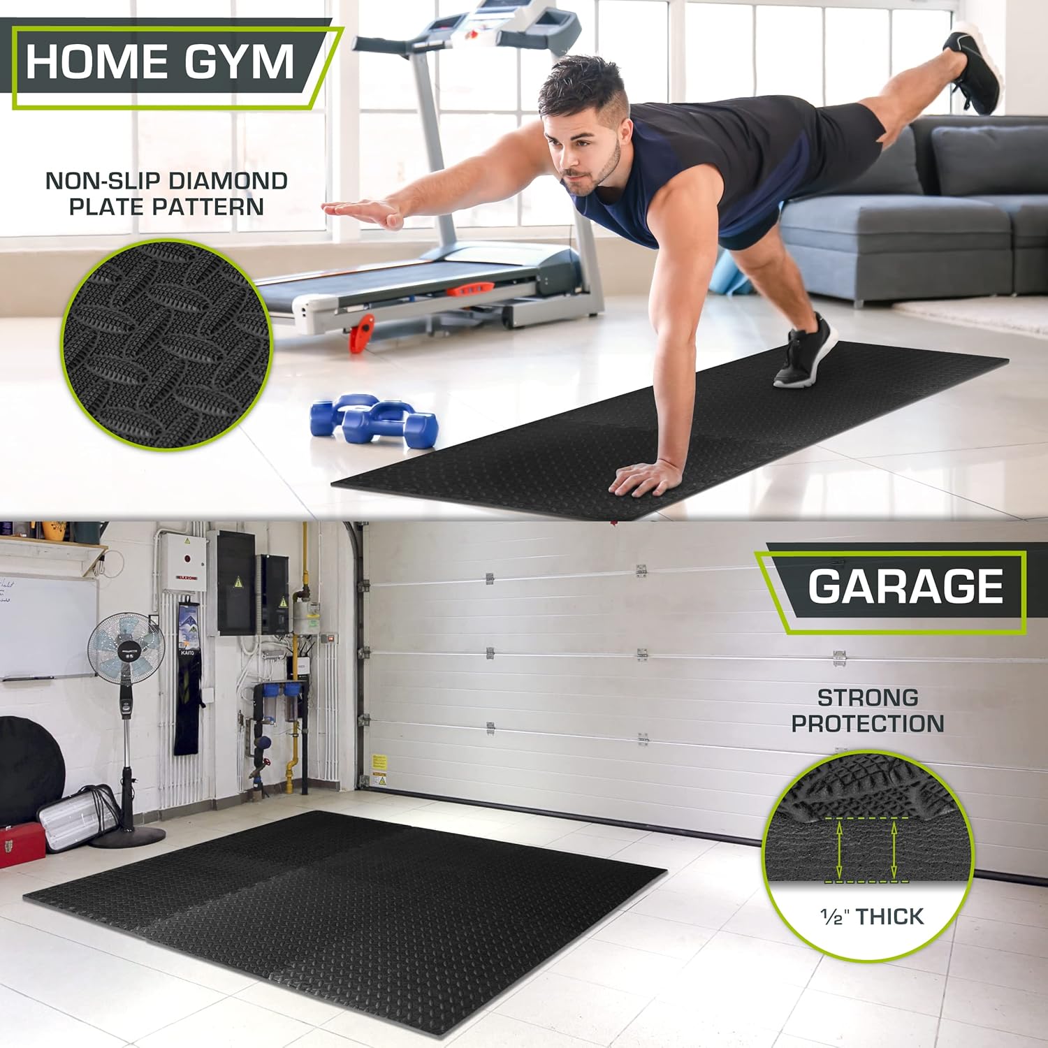 ProsourceFit Puzzle Exercise Mat - Interlocking EVA Foam Tiles for Home Gym | Black, 24" x 24" - 6 Tiles