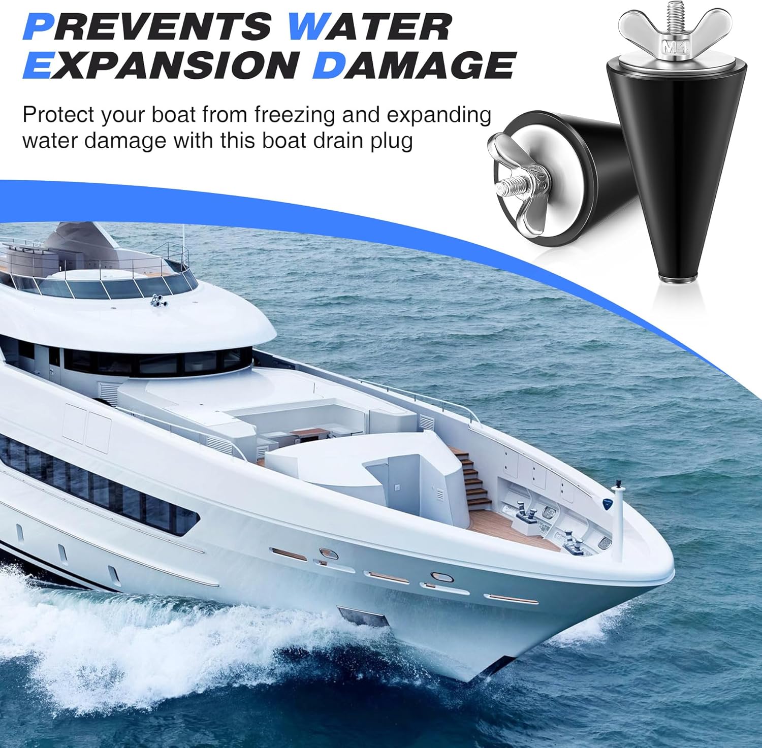 Skiennix Rubber Winter Boat Drain Plug - Long Tapered Stopper with Stainless Steel Head | Fits 1/2" to 1" Holes