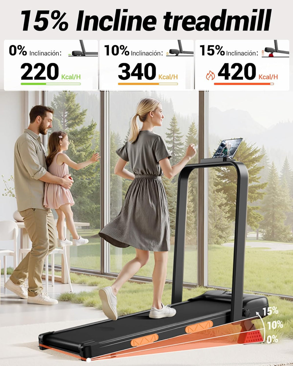 Skiennix 3-in-1 Walking Pad - Portable Under Desk Treadmill with 15% Incline | Foldable Design, 300 LBS Capacity