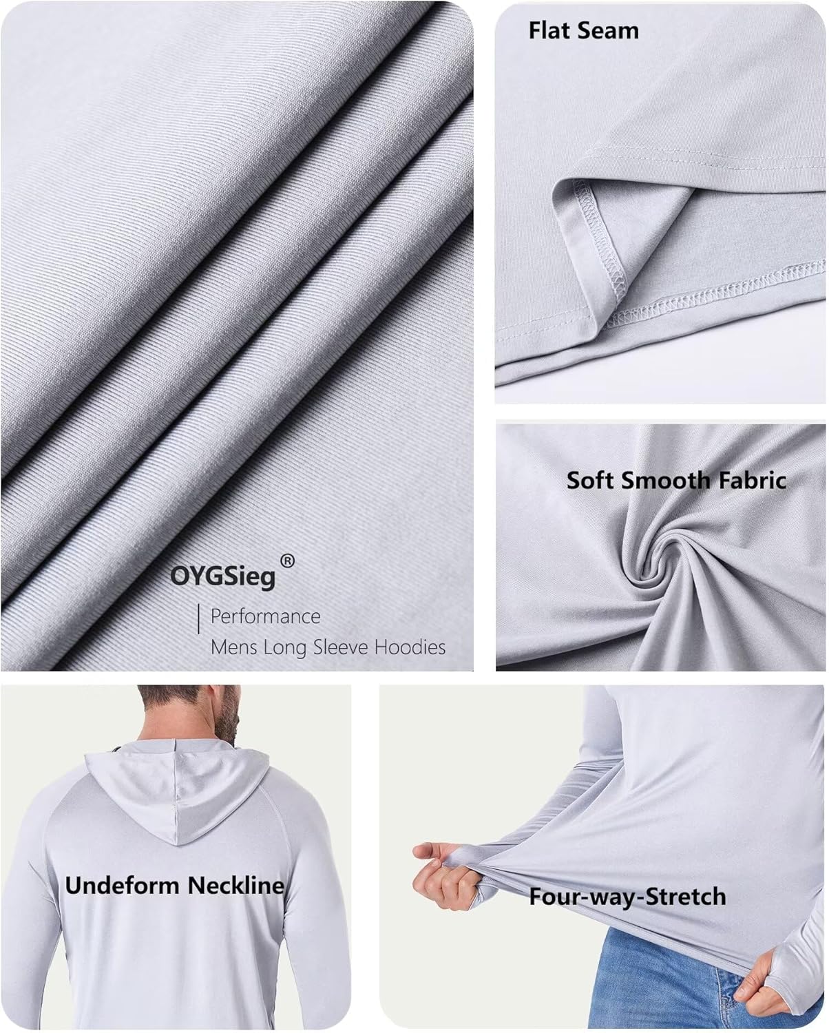 OYGSieg Men's Athletic Hoodies - Long Sleeve Fishing Shirt with UPF 50+ Sun Protection | Lightweight & Comfortable