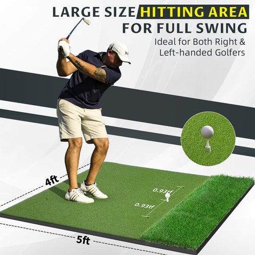 Bltend Dual-Turf Golf Mat: 5x4ft 21MM Heavy-Duty Golf Hitting Mats Practice Outdoor/Indoor, Artificial Turf Training Matt with 9 Balls, 8 Tees for Driving, Chipping, Swing in Backyard/Simulators