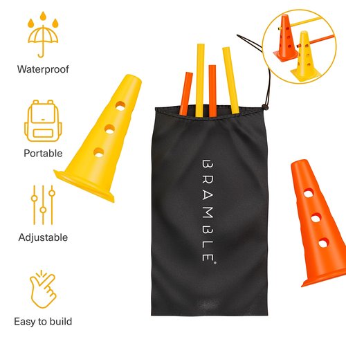 Bramble - Speed Agility Training Hurdles Set with 3 Height Levels, 12 Cones 15" & 6 Training Poles 40", Exercise Jumping Hurdles for Kids, Football Agility Poles, Dog Training Agility Equipment