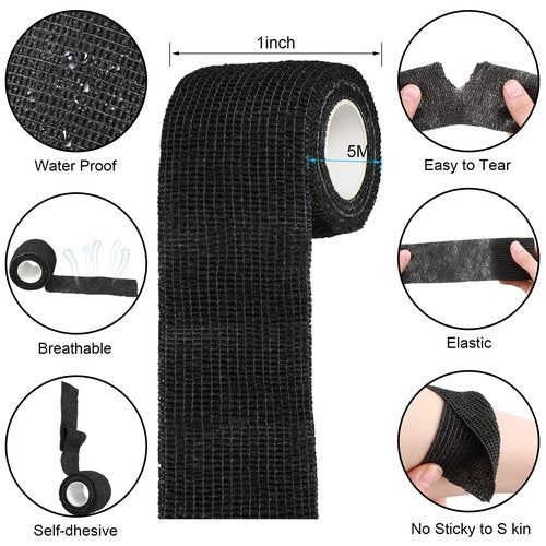 Treela 64 Pack 2" x 5 Yards Self Adhesive Cohesive Bandage Wraps, Elastic Breathable Athletic Tape, Flexible Self Adherent Bandage Rolls for Wrist, Ankle, Fingers, Sports & Pets (Black)