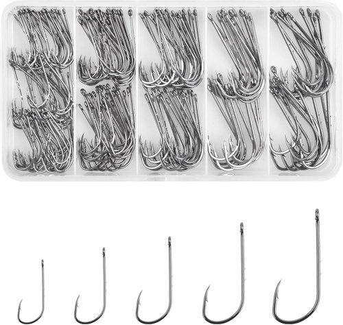 Baitholder Hooks Kit - 200pcs Barbed Shank Fishing Hooks | High Carbon Steel for Bass & Catfish