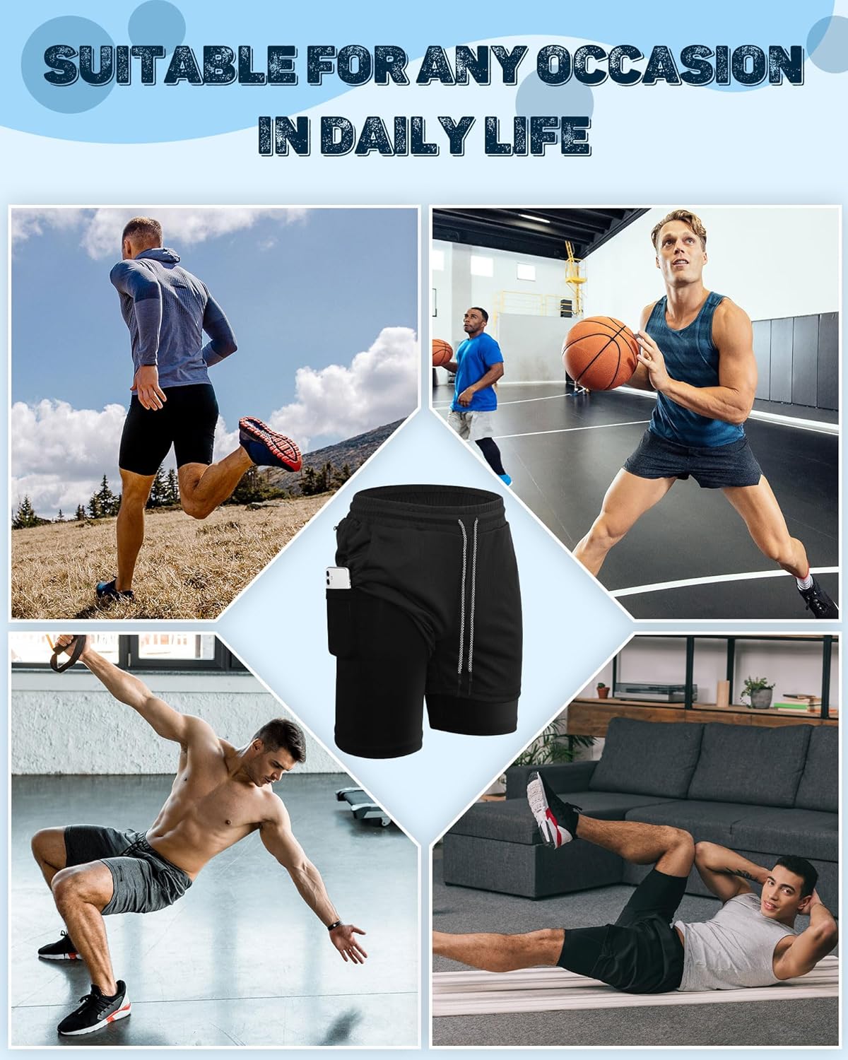 Sureio Men's 2-in-1 Gym Workout Running Shorts - Quick Dry, Lightweight, 7 Inch with Pocket & Towel Loop