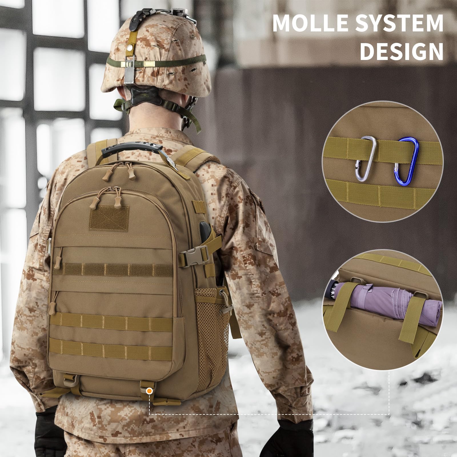 HUNTVP Military Tactical Backpack 40L Large Army 3 Day Assault Pack Molle Bag Backpacks WR Hunting Rucksack Assault Pack