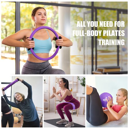 ROSAPOAR Pilates Kit - 14" Pilates Essentials Kit for Women, Pilates Ring Set - Magic Circle with 9'' Yoga Ball for Home Workouts, Toning & Core Sculpting Pilates Equipment - Purple